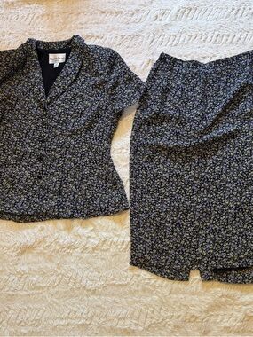 Vintage Danny & Nicole Floral 2 Piece Skirt Set 10P Dark Academia Ditsy Midi